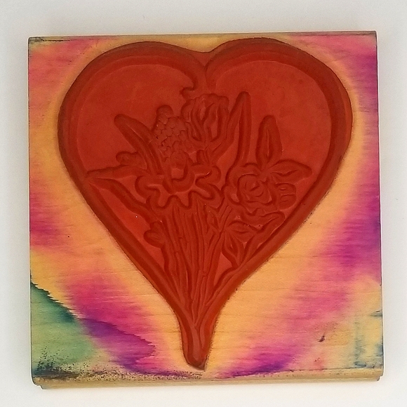 Printworks Vintage Heart with Bouquet Wooden Rubber Stamp 1997 - Picture 3 of 3